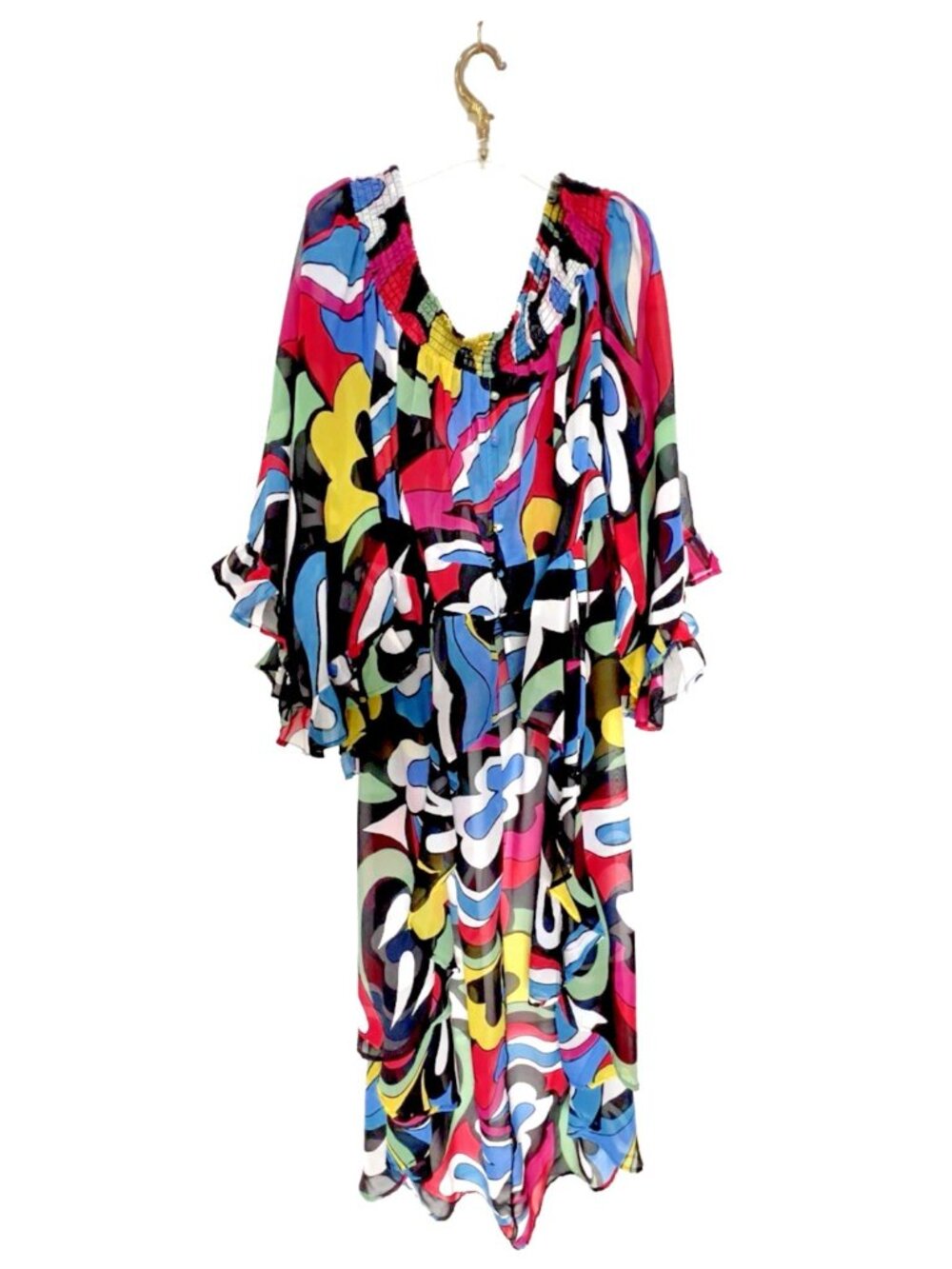 Live 4 Truth Women's 3X Maxi Hi Low Top Dress Bohemian Psychedelic Smocked Sheer